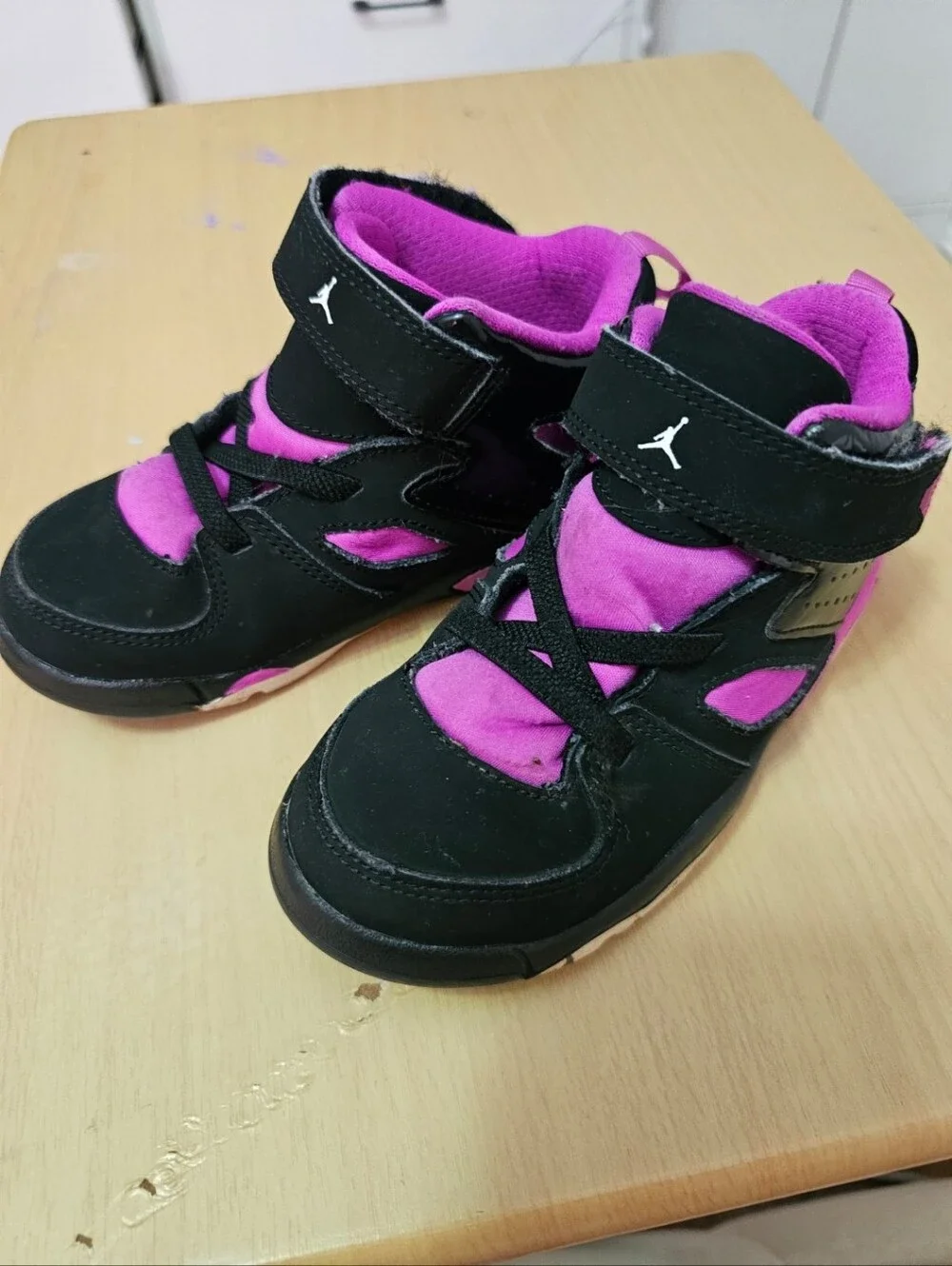 Jordan Kids Black and Pink High-Top Sneakers 9c